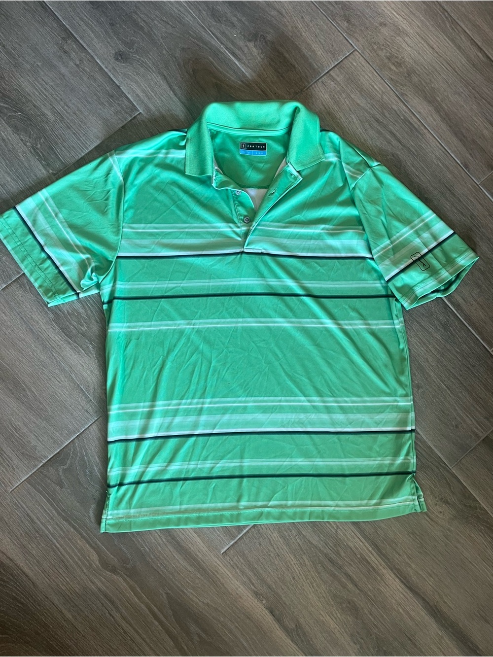 PGA Tour Green Striped Performance Polo